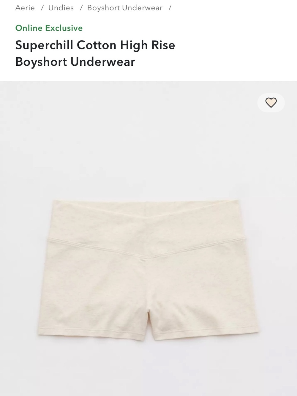 aerie Superchill Cotton High Rise Boyshorts — Cream